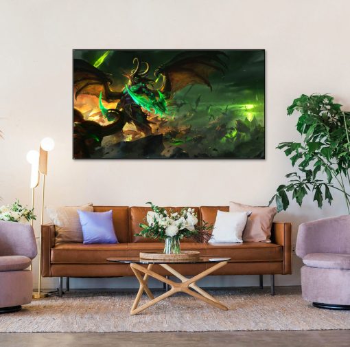 Step into the world of Warcraft with this stunning oil painting on canvas capturing the legendary Illidan Stormrage amidst an apocalyptic landscape. Watch as Illidan, with his commanding presence, confronts the relentless Legion army in a battle for the fate of Azeroth. Expertly crafted with rich colors and intricate details, this artwork transports you to the heart of the conflict between light and darkness. Experience the intensity as Illidan charges forward, ready to face any challenge in his path. Don't miss the chance to own a piece of Warcraft history with this captivating portrayal of a beloved character.