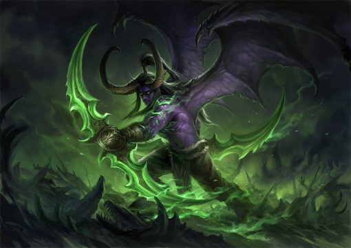 Immerse yourself in the dark allure of Azeroth with this striking handmade oil painting on canvas showcasing Illidan Stormrage wielding the legendary Warglaives of Azzinoth. Set against a backdrop of ominous shadows and swirling mists, Illidan exudes an aura of power and menace. Capturing the essence of the Warcraft universe, this masterpiece evokes a sense of impending doom and epic struggle. Bring the iconic character of Illidan Stormrage to life in your space with this hauntingly beautiful artwork, perfect for any fan of the Warcraft series.