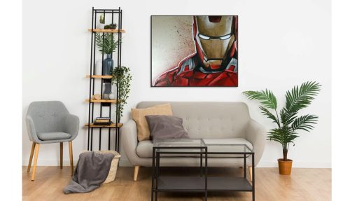 Elevate your decor with this captivating handmade oil painting on canvas, featuring a stunning portrait of Tony Stark as Iron Man, rendered with a dynamic splash of artistic expression. With intricate detailing and vibrant hues, this artwork captures the essence of the iconic superhero in a bold and imaginative style. Ideal for Marvel enthusiasts and art lovers, this piece adds a unique and contemporary element to any room. Immerse yourself in the heroic persona of Tony Stark with this compelling portrayal, sure to captivate viewers and spark conversation.