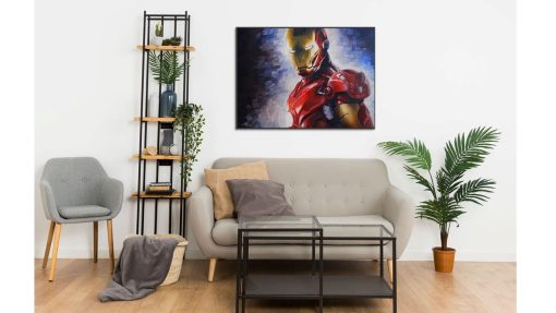 Transform your decor with this mesmerizing handmade oil painting on canvas, depicting Tony Stark as Iron Man, portrayed in a moment of vigilance as he surveys his surroundings. With intricate detailing and vibrant hues, this artwork captures the essence of the iconic superhero's alertness and readiness for action. Ideal for Marvel enthusiasts and art aficionados, this piece adds depth and dynamism to any room. Immerse yourself in the heroic world of Tony Stark with this compelling portrayal, sure to captivate viewers and inspire imagination.