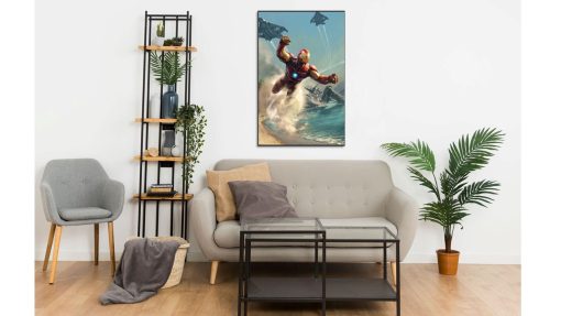 Transform your decor with this stunning handmade oil painting on canvas, showcasing Iron Man flying gracefully above the ocean in a breathtaking scene. With intricate detailing and vibrant hues, this artwork captures the dynamic movement and majestic beauty of the iconic superhero in flight. Ideal for Marvel aficionados and art lovers, this piece adds a sense of wonder and adventure to any room. Immerse yourself in the world of Tony Stark with this captivating portrayal, sure to spark conversation and captivate viewers.