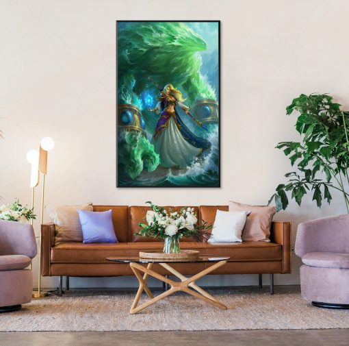 Dive into the fantastical realm of Warcraft with a mesmerizing oil painting featuring the esteemed Archmage and Admiral, Jaina Proudmoore. Behold their majestic presence as they stand resolute, guarded by Jaina's faithful Water Elemental. Crafted with exquisite detail, this artwork captures the essence of strength and magic in a stunning portrayal. Enhance your surroundings with this captivating piece that brings the enchanting world of Azeroth to life. Perfect for Warcraft aficionados, this handmade canvas masterpiece is a testament to power, grace, and the allure of fantasy.