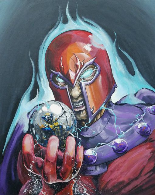 Elevate your decor with this captivating handmade oil painting on canvas, showcasing Magneto using his powers to humorously trap Wolverine in a small iron ball. With intricate brushwork and vibrant colors, this artwork captures the whimsical yet powerful moment between the iconic characters. Perfect for Marvel fans and art enthusiasts, this piece adds a touch of humor and charm to any room. Immerse yourself in the dynamic world of X-Men with this unique portrayal, sure to spark conversation and bring a smile to your face.