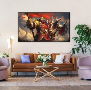 Delve into the heart of Warcraft lore with a stunning oil painting depicting Varok Saurfang, the revered warrior of the Horde, amidst the fury of battle. Stand alongside him as he commands the battlefield, the Horde flag flying high in the background. This captivating canvas artwork captures the essence of strength and resilience in the face of adversity. A must-have for fans of Warcraft, this handcrafted masterpiece embodies the spirit of honor and courage. Bring the epic tale of Varok Saurfang to life in your home with this striking depiction of his legendary prowess.