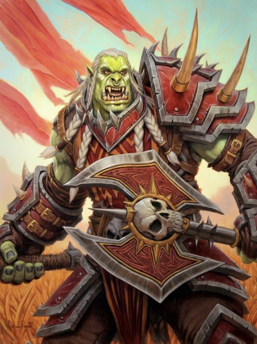 Discover the ferocity and strength of Varok Saurfang immortalized in an oil painting on canvas. Witness the iconic warrior as he unleashes a mighty war cry, his axes raised high in battle-ready defiance. With each stroke of the brush, Saurfang's raw power and determination leap off the canvas, capturing the essence of his legendary spirit. This masterpiece exudes an aura of intensity and courage, making it a striking addition to any collection. Bring the epic lore of Warcraft to life in your home with this captivating portrayal of one of Azeroth's most revered heroes.