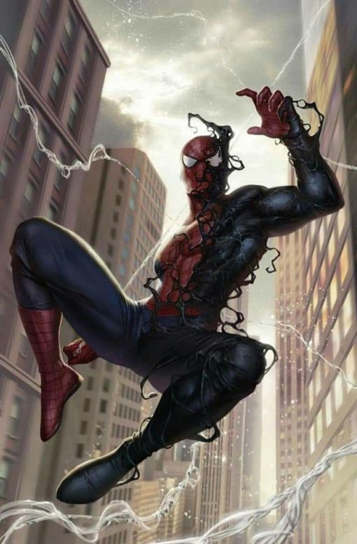 Revitalize your space with this captivating handmade oil painting on canvas, showcasing Spider-Man mid-jump in the street, undergoing the transformation into Venom as the symbiote covers part of his body. With intricate brushwork and vibrant colors, this artwork captures the thrilling and iconic moment from the Marvel universe. Perfect for Spider-Man fans and art enthusiasts, this piece adds a dynamic and dramatic touch to any room. Immerse yourself in the intense world of superheroes with this striking portrayal, sure to command attention and spark conversation.