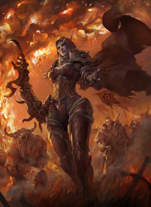 Experience the fury of battle with a captivating oil painting on canvas featuring Sylvanas Windrunner leading the Horde army amidst a world engulfed in flames. Crafted by skilled hands, this artwork captures the intensity and power of war, as Sylvanas stands resolute with her forces behind her. The scene portrays a chilling yet mesmerizing vision of destruction, making it a striking addition to any collection. Immerse yourself in the epic tale of Warcraft with this stunning portrayal of Sylvanas amidst the chaos of conflict.