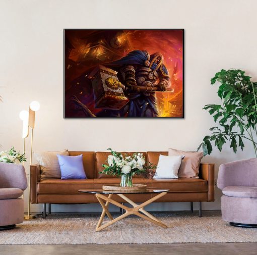 Delve into the epic saga of Warcraft with a stunning oil painting on canvas depicting Arthas Menethil in his paladin days, wielding a bloodied hammer amidst a village engulfed in flames. This meticulously crafted artwork portrays the tragic fall of a once-noble hero, capturing the essence of Arthas's descent into darkness. Ideal for fans of Warcraft lore, this evocative piece serves as a poignant reminder of the sacrifices made in the pursuit of power. Add depth and intrigue to your space with this captivating portrayal of Arthas's journey from valiant warrior to feared Lich King.