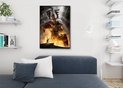 Immerse yourself in the grandeur of Warhammer 40k with our breathtaking handmade oil painting on canvas, showcasing the colossal Avatar of Khaine kneeling before a mage, wielding its mighty sword. This dynamic artwork captures the awe-inspiring presence and formidable power of the Eldar deity, depicted with intricate detail and vivid colors. Own a piece of Warhammer lore and elevate your decor with this stunning portrayal of intergalactic conflict. Order now to make this masterpiece a focal point in your collection, embodying the majesty and strength of the Avatar of Khaine.