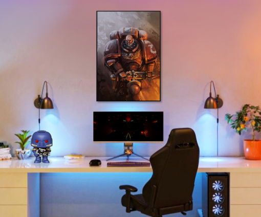 Experience the epic saga of Warhammer 40k with our handmade oil painting on canvas, featuring a captivating portrait of Blood Angels Space Marines. This stunning artwork vividly portrays the indomitable spirit and valor of these renowned warriors, revered for their bravery in battle. With meticulous craftsmanship and vibrant hues, this piece adds depth and intensity to any room. Own a treasured slice of Warhammer lore and enrich your space with this dynamic portrayal. Order now and let the noble essence of the Blood Angels adorn your walls.