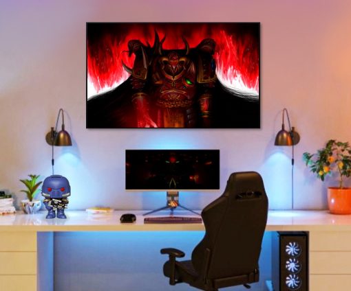 Channel the primal fury of Chaos with our captivating handmade oil painting on canvas, featuring the ominous portrait of the Khorne God in a visceral and blood-soaked design. This striking artwork captures the raw power and relentless aggression of the Chaos deity, depicted with intense detail and vibrant colors. Own a piece of Warhammer 40k lore and adorn your space with the dark essence of Khorne's wrath. Order now to add this evocative portrayal of chaos and fury to your collection, commanding attention and awe.