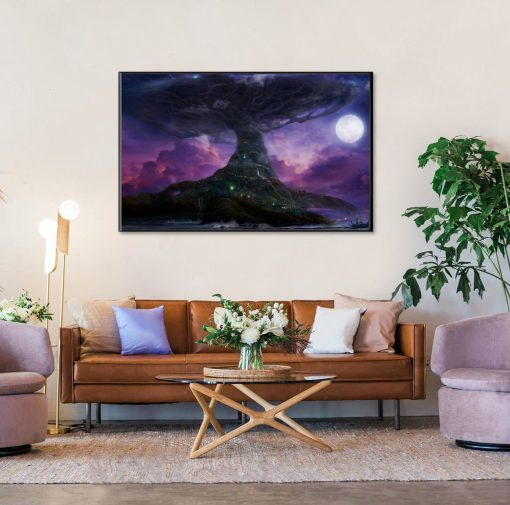 Step into the mystical realm of Azeroth with our handcrafted oil painting on canvas, capturing the enchanting Darnassus city and the towering Teldrassil in a breathtaking landscape. This mesmerizing artwork invites viewers to immerse themselves in the ethereal beauty and ancient magic of Warcraft's iconic night elven realm. With intricate detail and vibrant colors, this piece brings the serene ambiance of Darnassus to life. Own a cherished piece of gaming history and enrich your decor with this captivating masterpiece. Enter the realm of the Night Elves – order now and let the enchanting Darnassus city and Teldrassil grace your walls.