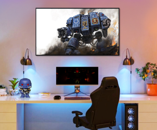 Transform your space with our handmade oil painting on canvas showcasing a mesmerizing portrait of a Dreadnought Ultramarine amidst swirling war fog. This striking artwork captures the essence of Warhammer 40k's intense battles, depicting the stoic resilience of the Space Marine warrior amidst the chaos of war. With meticulous detailing and captivating use of colors, this piece adds depth and intrigue to any room. Own a treasured slice of Warhammer lore and elevate your decor with this evocative portrayal. Order now and let the mystique of the battlefield adorn your walls.