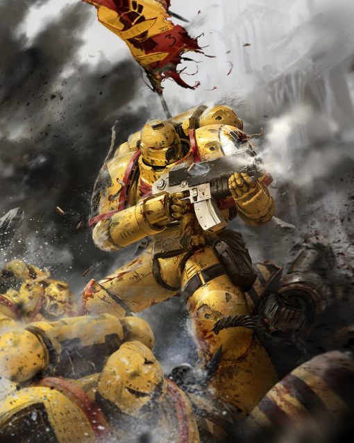 Experience the valor and power of the Warhammer 40k universe with our handmade oil painting on canvas, showcasing an Imperial Fists Space Marine in action on the battlefield. This dynamic artwork captures the unwavering resolve and fierce determination of these legendary warriors, portrayed with vivid colors and meticulous detailing. Own a piece of Warhammer lore and elevate your decor with this captivating portrayal of intergalactic conflict. Order now to make this masterpiece a focal point in your collection, bringing the indomitable spirit of the Imperial Fists to life on your walls.