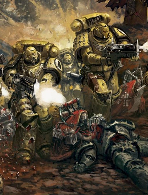 Delve into the heart of battle with our handmade oil painting on canvas, showcasing the Imperial Fists Space Marines army raining fire upon the enemy on the battlefield. This dynamic artwork captures the relentless firepower and unwavering resolve of these legendary warriors, depicted with vivid colors and meticulous detailing. Own a piece of Warhammer lore and enrich your decor with this captivating portrayal of intergalactic conflict. Order now to make this masterpiece a focal point in your collection, bringing the heroic spirit of the Imperial Fists to life on your walls.