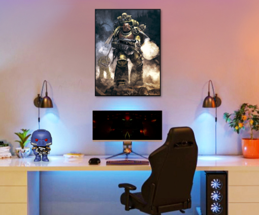Dive into the grim darkness of the Warhammer 40k universe with our handmade oil painting on canvas, featuring an Imperial Fists Space Marine bearing a skull motif on his equipment. This captivating artwork evokes the ominous and formidable nature of the Space Marines, depicted with meticulous detail and vibrant hues. Own a piece of Warhammer lore and elevate your decor with this dynamic portrayal of intergalactic warfare. Order now to make this stunning masterpiece the centerpiece of your collection, infusing your space with the dark presence of the Imperial Fists.