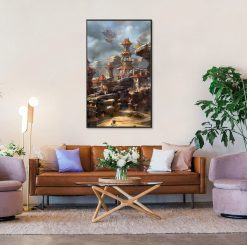 Embark on a visual journey through Azeroth with our handcrafted oil painting on canvas, featuring a stylized depiction of Orgrimmar's majestic cityscape. Infused with dynamic design and striking aesthetics, this artwork offers a fresh perspective on the iconic Warcraft setting. Ideal for both gamers and art connoisseurs, our Orgrimmar cityview painting brings a touch of fantasy and adventure into any space. Elevate your interior with this distinctive piece, meticulously created to inspire awe and ignite the imagination. Immerse yourself in the world of Warcraft – order now and add a dash of whimsy to your home or office decor.