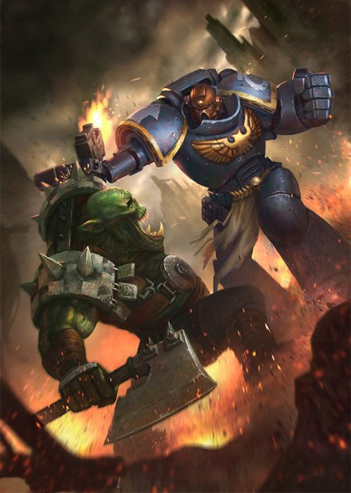 Experience the fierce clashes of Warhammer 40k with our exquisite handmade oil painting on canvas, portraying a gripping duel between a Space Marine and an Ork. This dynamic artwork captures the intensity and adrenaline of combat as these iconic adversaries face off on the battlefield. With vivid colors and meticulous detailing, this piece brings the epic struggle to life on your walls. Own a piece of Warhammer lore and elevate your decor with this captivating portrayal of intergalactic conflict. Order now to make this masterpiece a centerpiece in your collection, showcasing the bravery and ferocity of both sides.
