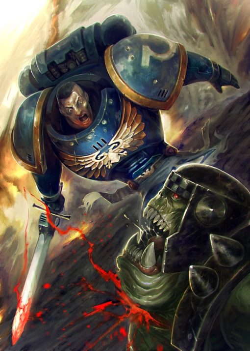 Embark on an epic clash between two iconic forces with our handmade oil painting on canvas, capturing a Space Marine locked in combat with a fearsome Ork. This dynamic artwork embodies the intensity and chaos of battle, depicted with vivid colors and meticulous detailing. Own a piece of Warhammer lore and enrich your decor with this captivating portrayal of intergalactic warfare. Order now to make this masterpiece a focal point in your collection, bringing the thrilling action of Warhammer 40k to life on your walls.
