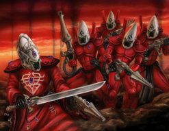 Step into the epic world of Warhammer 40k with our handmade oil painting on canvas, featuring a dynamic group of Eldar Guardian Aeldari Asuryani. This captivating artwork showcases the grace and power of these iconic warriors united in their quest for victory. With intricate detail and vibrant colors, immerse yourself in the rich lore of the 41st millennium. Own a prized piece of Warhammer history and elevate your decor with this dynamic portrayal. Witness the unity of the Aeldari Asuryani – order now and let their noble presence adorn your walls.