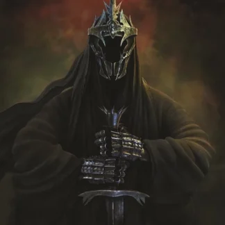 Nazgul helmet, cosplay and sword portrait