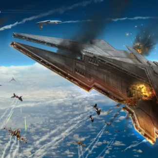 Venator-class Star Destroyer burning down