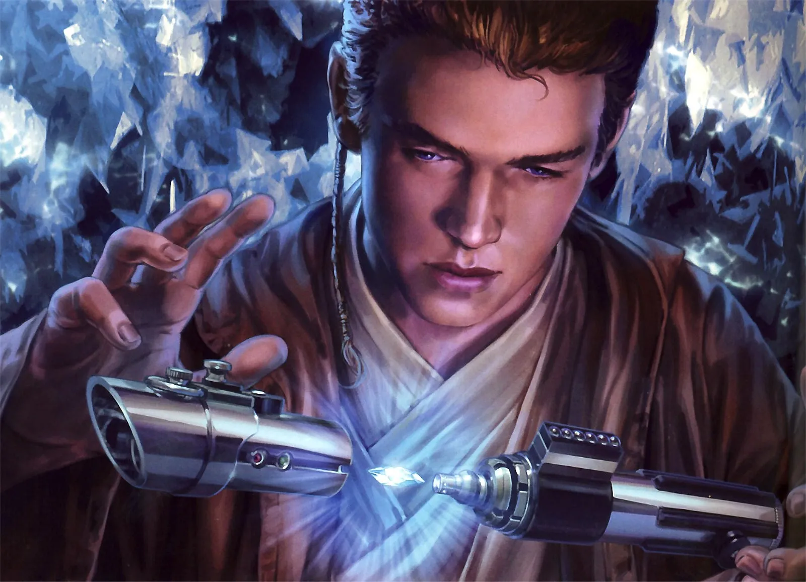 Young Anakin Skywalker using the Force to build lightsaber