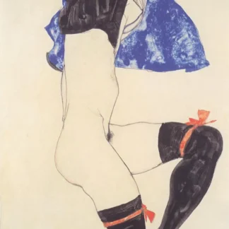 Half naked in black tights and blue jacket - 1913