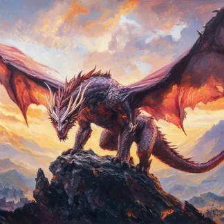 Fantasy Dragon Over Snowy Mountains