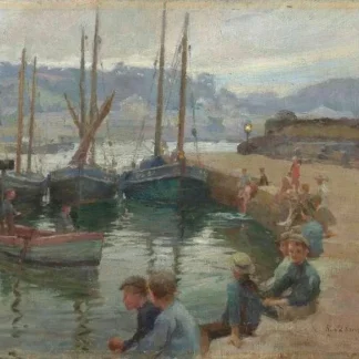 Boys On The Harbor Wall Penzance 1906
