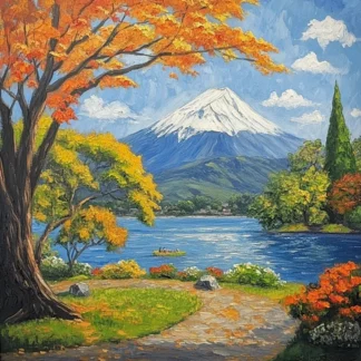 Peaceful Japanese Lake in Autumn Splendor