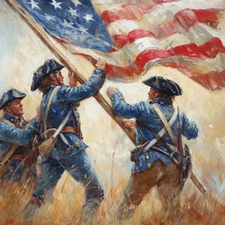 Three Revolutionary Soldiers Raising the Flag